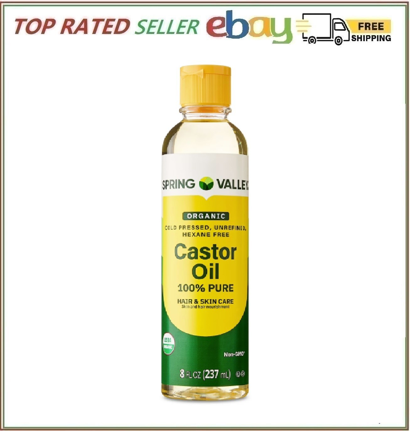 H4U Spring Valley Cold-Pressed Castor Oil Organic for Hair & Skin 8 fl oz