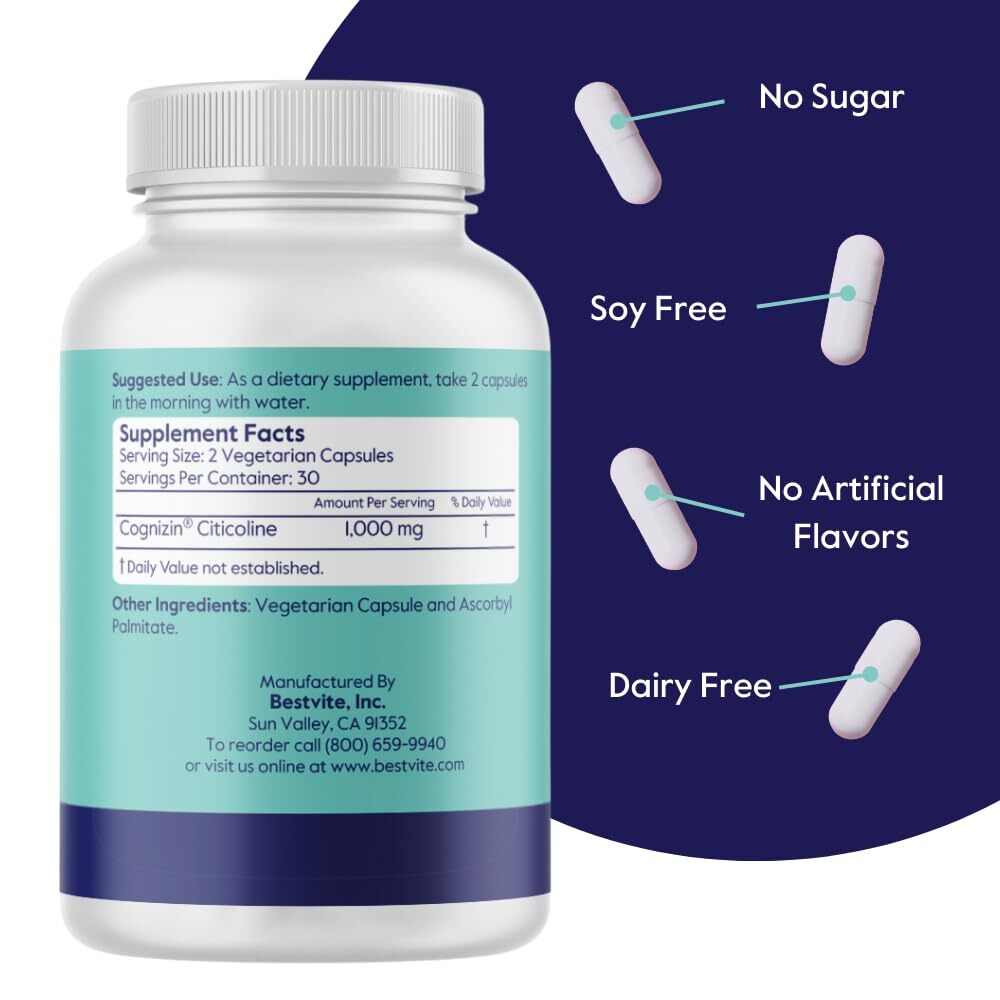 BESTVITE Cognizin 500mg 180 Vegetarian Capsules 60×3 – Clinically Studied Pre…