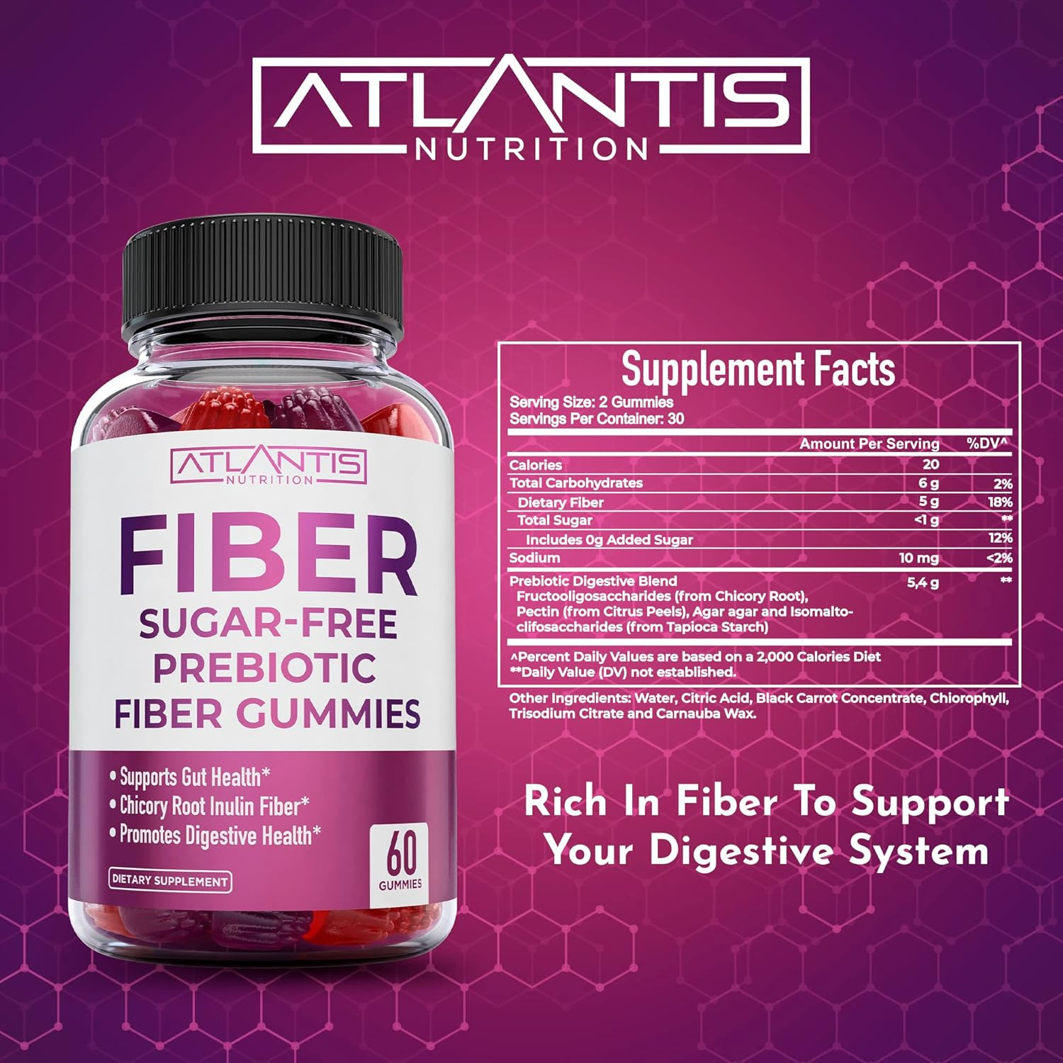 Sugar Free Fiber Gummies for Adults – 5G Fiber Supplement Formulated with 5.4G P