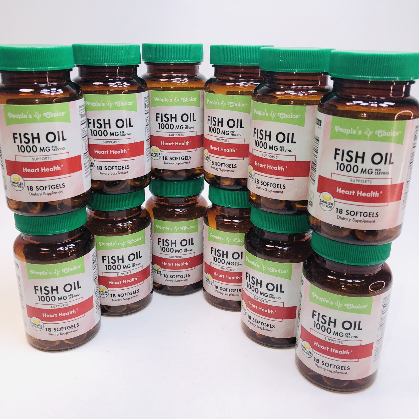 12 Bottles/ 18ct People’s Choice Fish Oil Omega 3 Softgels 1000 MG 07/2028