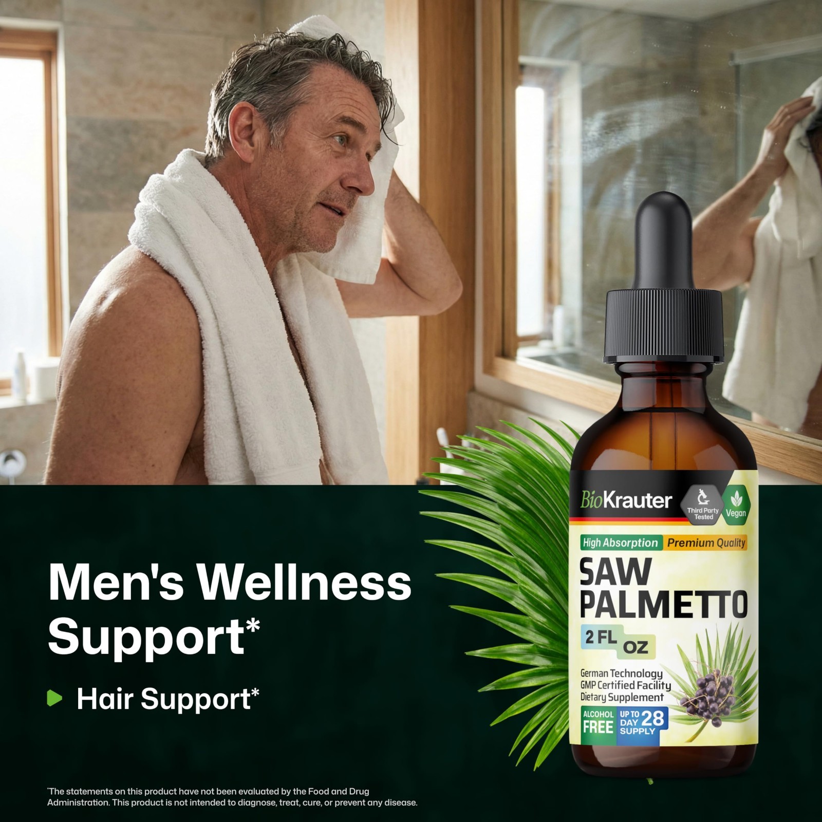 Saw Palmetto Liquid Drops 670mg – Vegan Hair & Skin Wellness, 28-Day Supply