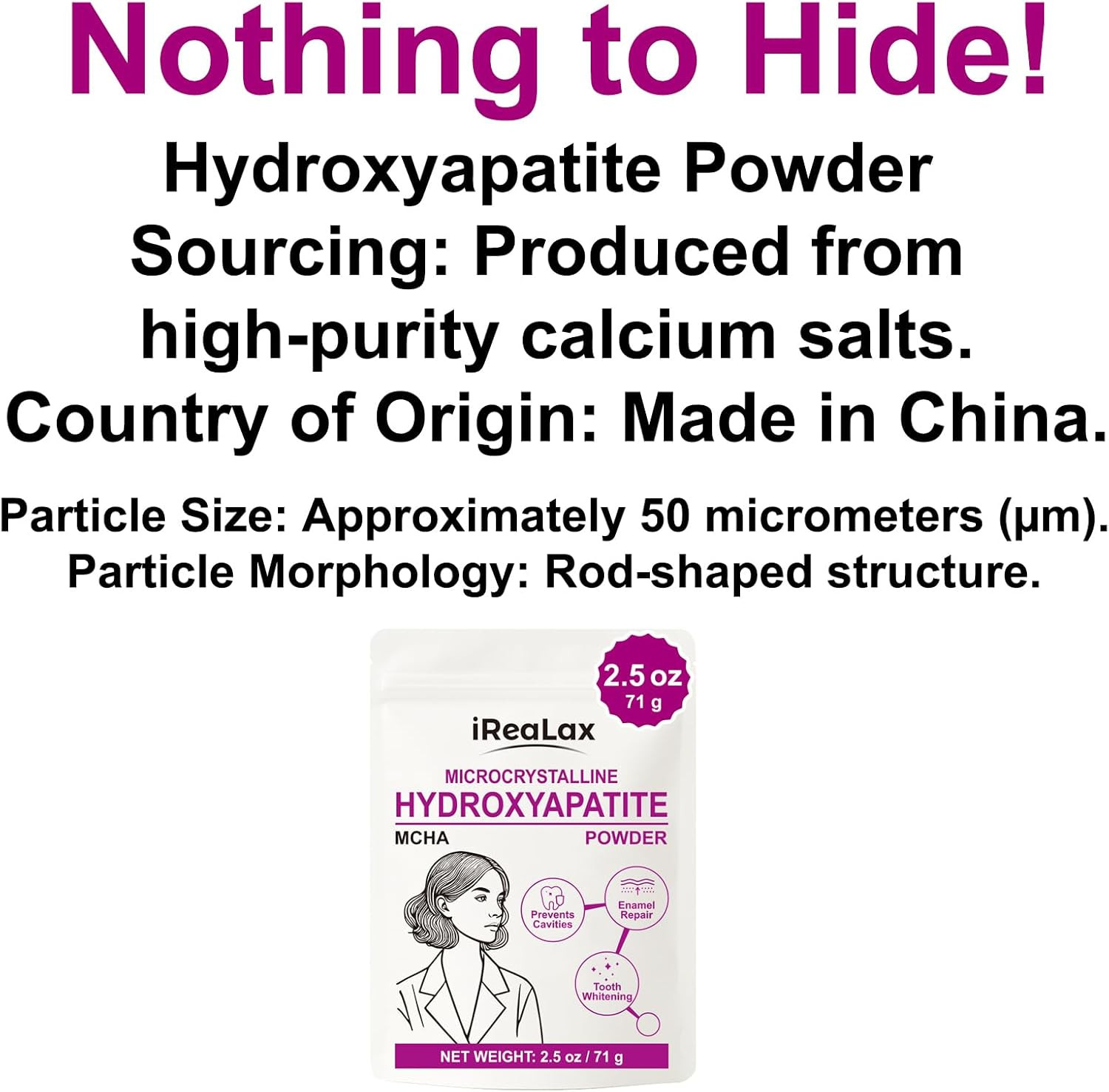 100% Pure Microcrystalline Hydroxyapatite Powder | 2.5 Oz (71 G) | Nano MCHA Pow