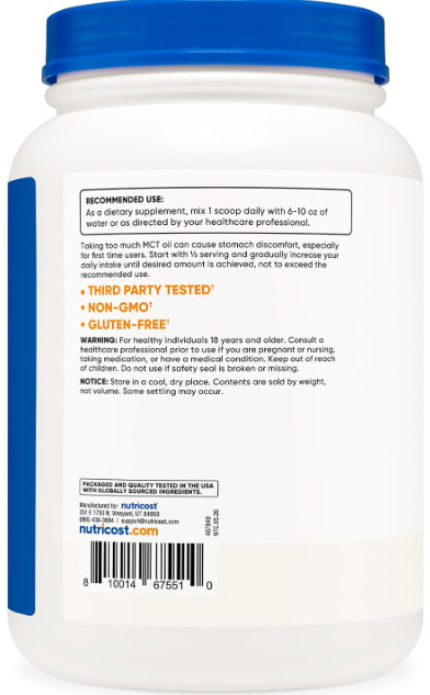 Nutricost MCT Oil Powder 2LBS (32oz) – Great for Ketosis and Ketogenic Diets