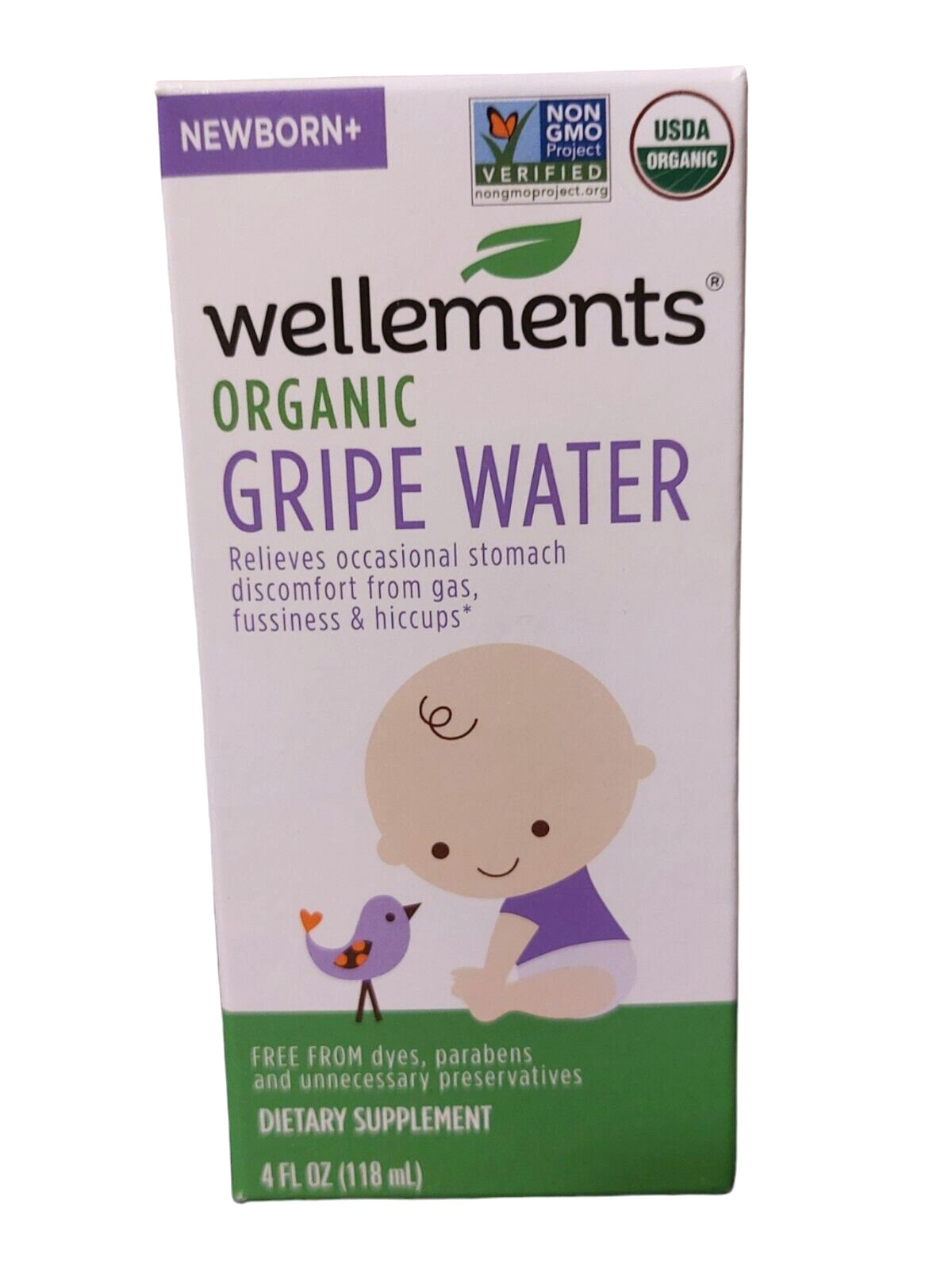 Wellements Newborn Organic Gripe Water Relieves Discomfort 4 fl oz BBD: 02/2026