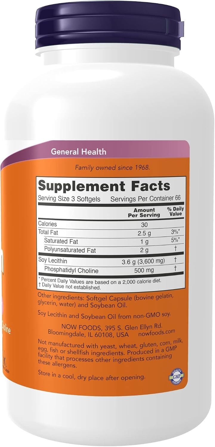 NOW Foods Supplements, Sunflower Lecithin 1200 mg with Phosphatidyl Choline, 100
