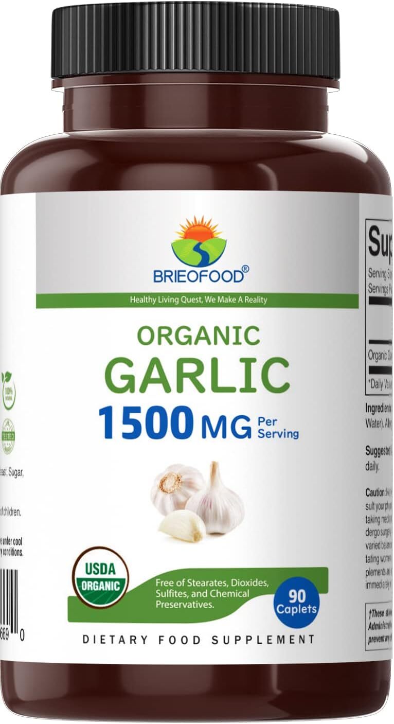 Organic Garlic 1500Mg, 45 Servings, Vegetarian, Gluten Free, 90 Vegetarian Table