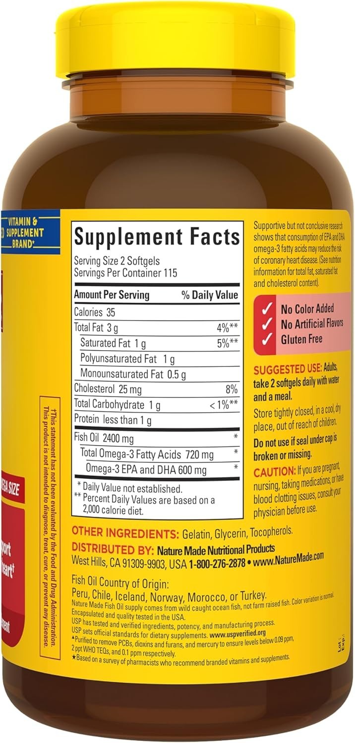 Nature Made Fish Oil Omega 3 Supplements, 1200 mg Softgels, Omega 3 Fish Oil for