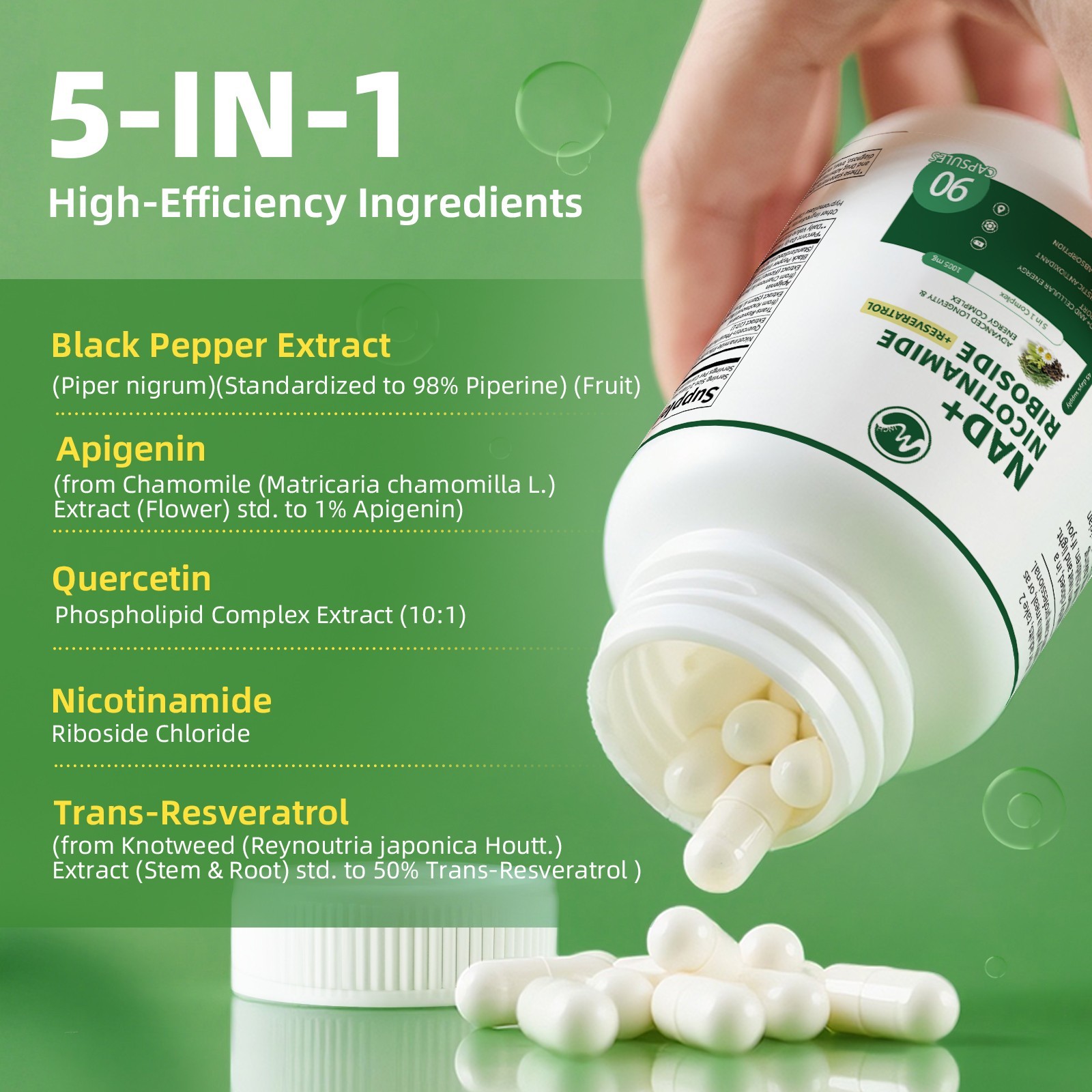 NAD supplement, 1005mg resveratrol containing supplement, 90 /180/270capsules