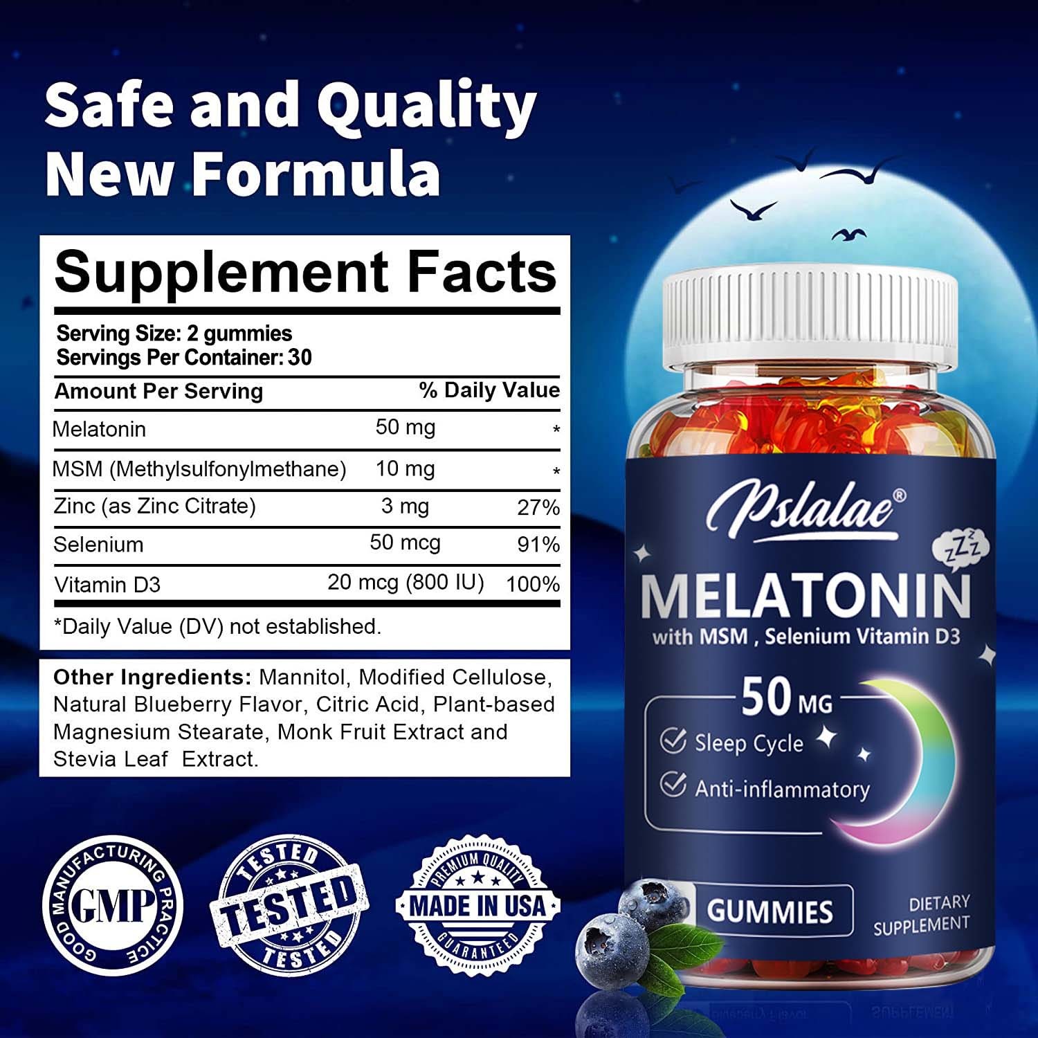 Melatonin 50mg – Sleep Aid, Regulate Sleep Cycle, Promote Relaxation – Zinc, MSM