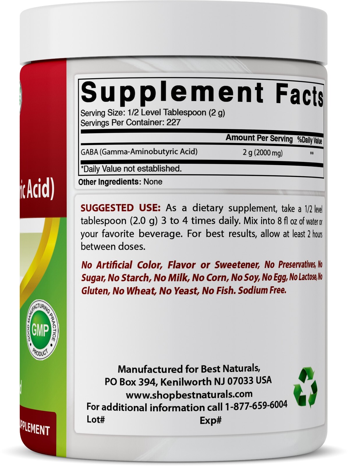 Best Naturals GABA (Gamma Aminobutyric Acid) Pure 1 Lb Powder