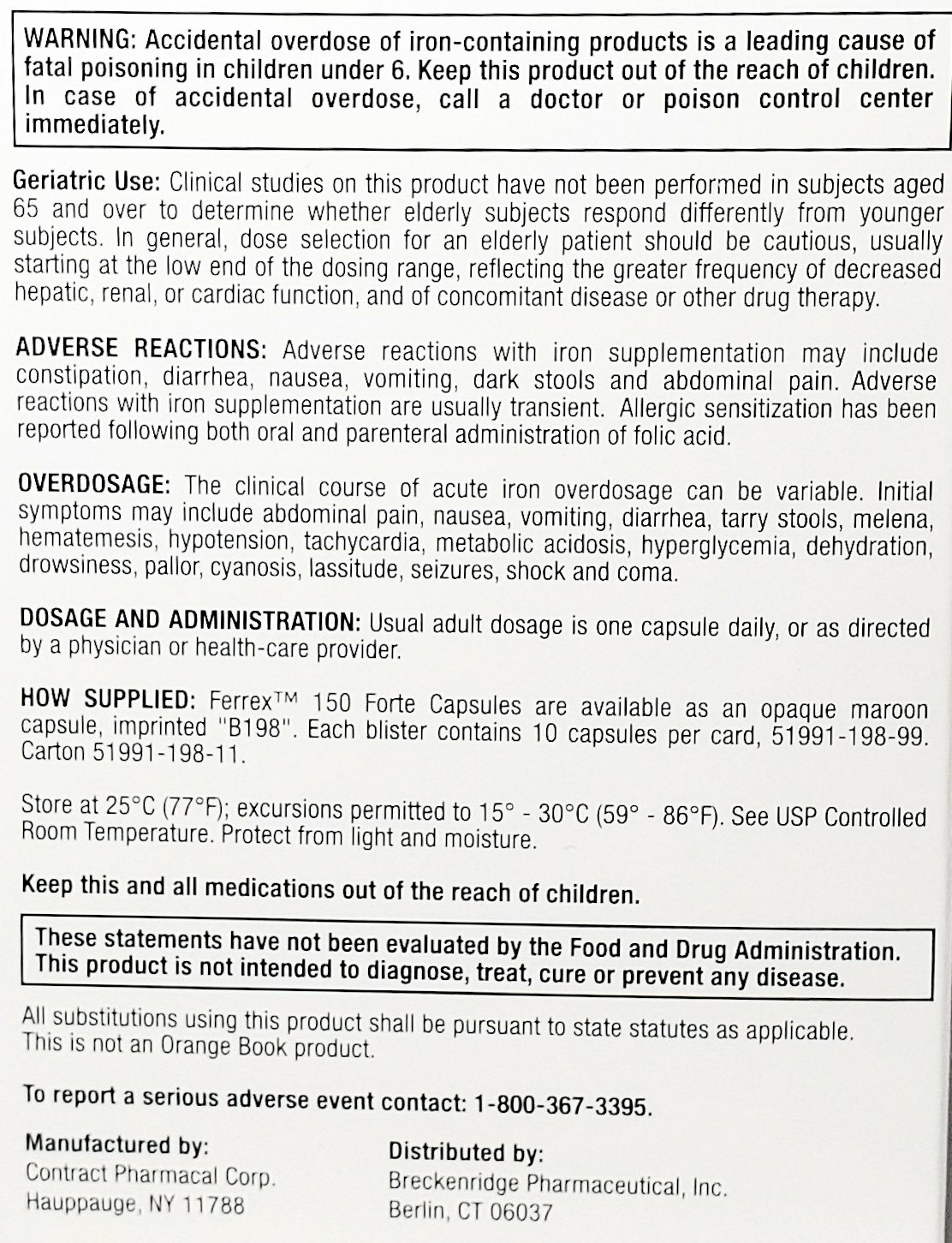Ferrex 150 Forte Capsules Unit Dose Box 100 Capsules -Expiration Date 06-2024