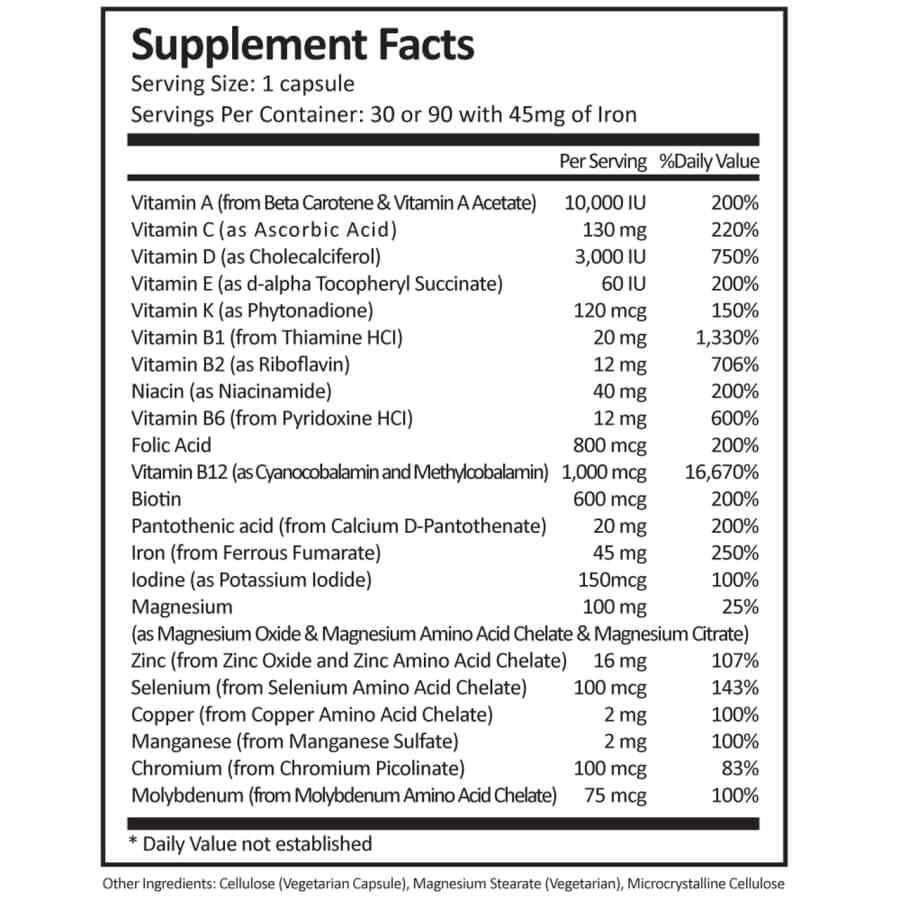 ProCare Health “1 per Day!” Bariatric Multivitamin Capsule with 45mg Iron