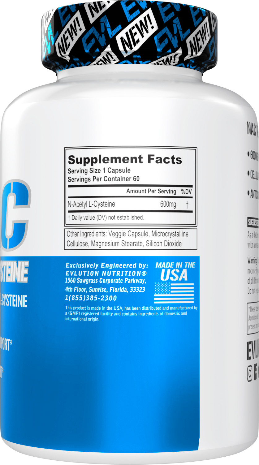 Evlution Nutrition NAC N-Acetyl L-Cysteine – Antioxidant Support – 60 Servings