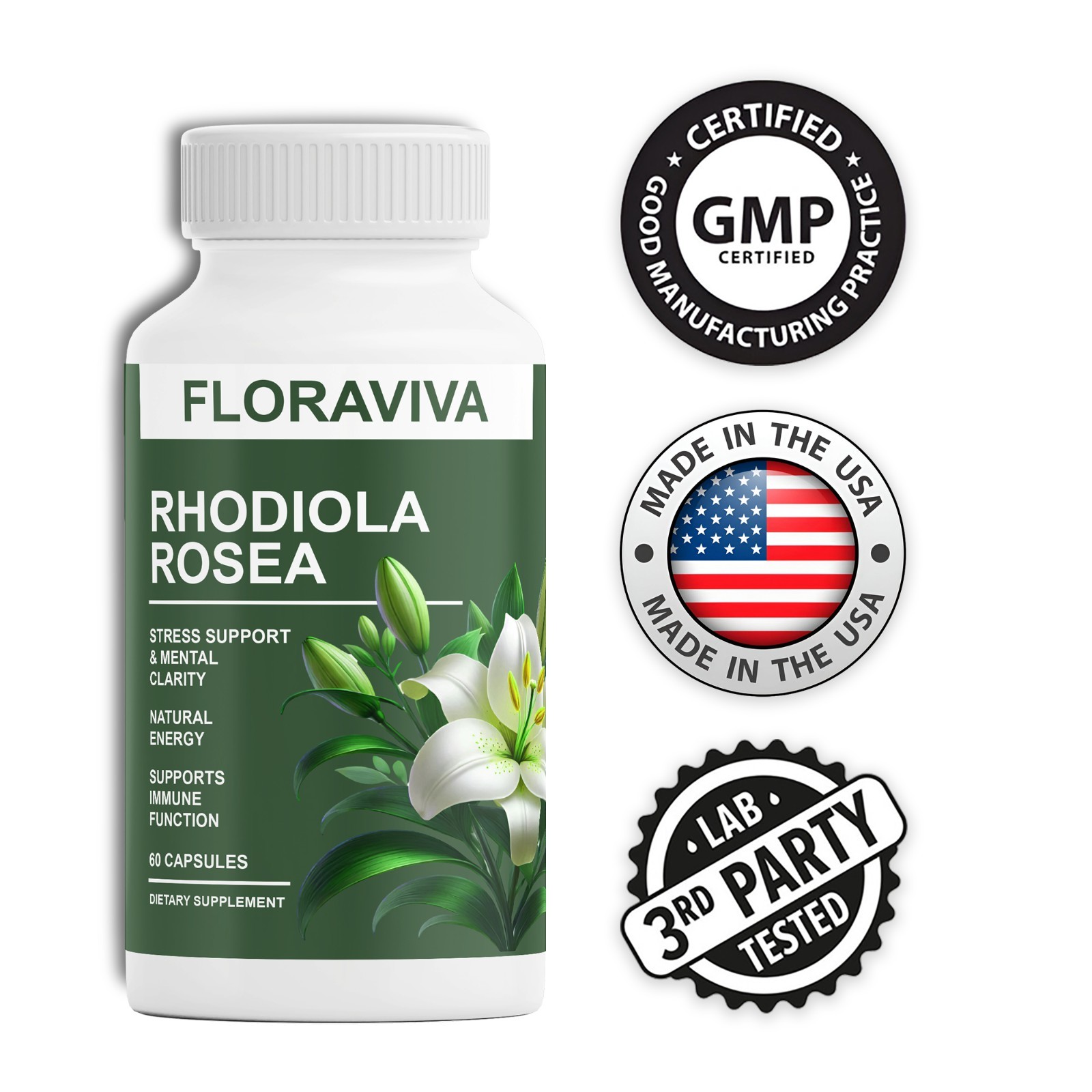 1-Pack Rhodiola Rosea Capsules – Floraviva for Energy, Focus, Mood
