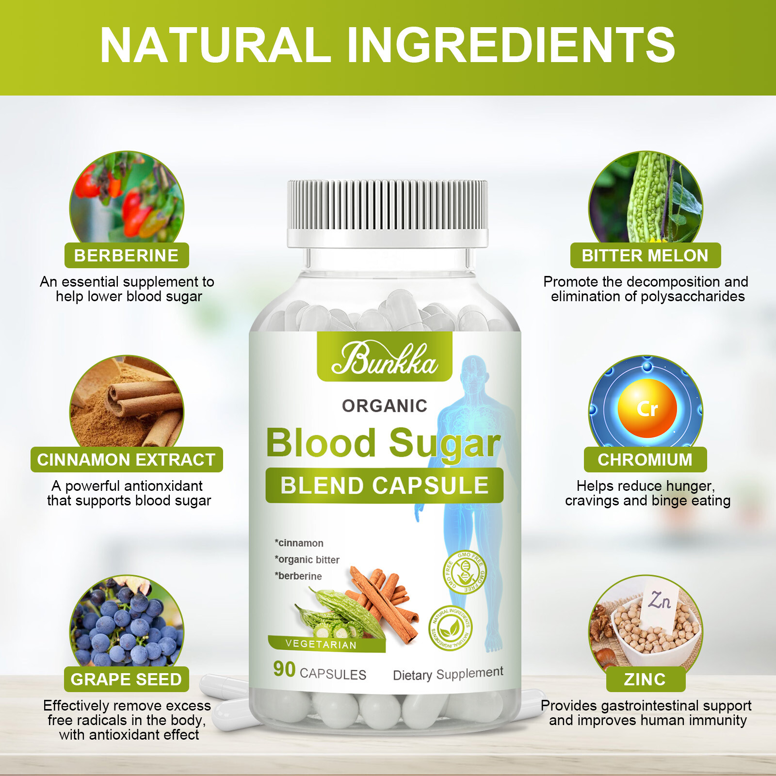 2 Packs Blood Sugar Support Supplement 800mg Berberine Cinnamon Complex 180 Caps
