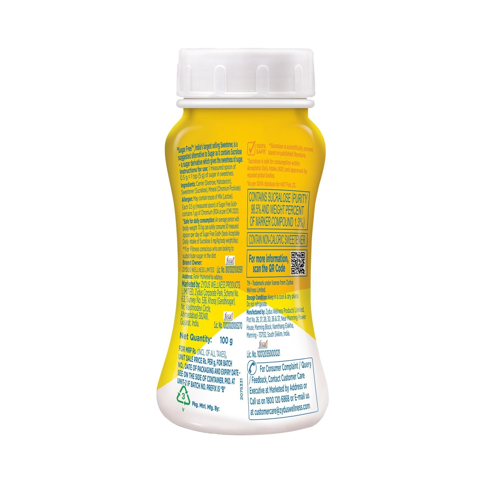 Sugar Free Gold Low Calorie Sweetener – Pack of 2 (100gm x 2), Jar