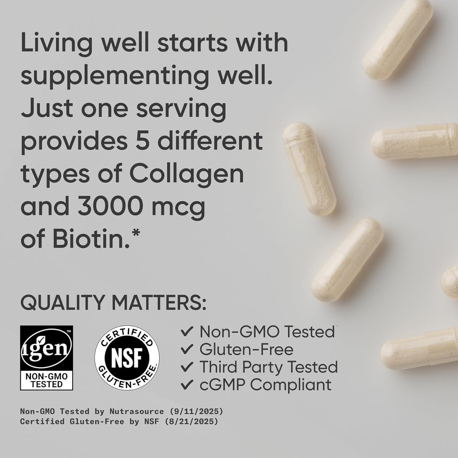 Biotin Collagen Peptides with Hyaluronic Acid 5 Types 90 Capsules