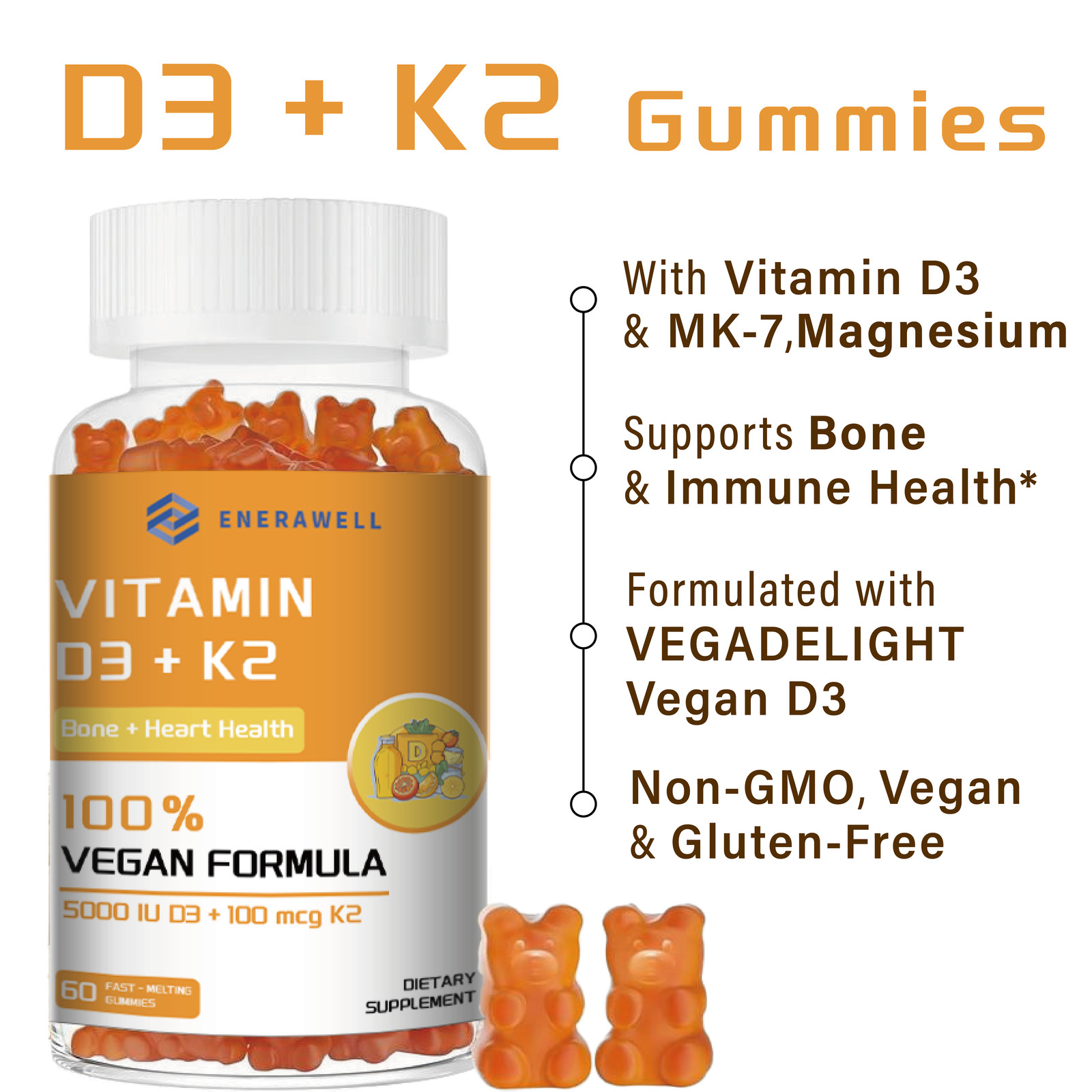 Vitamin K2 (MK7) with D3 5,000IU Supplement,60 Gummies, Immune Health 02/07/2027