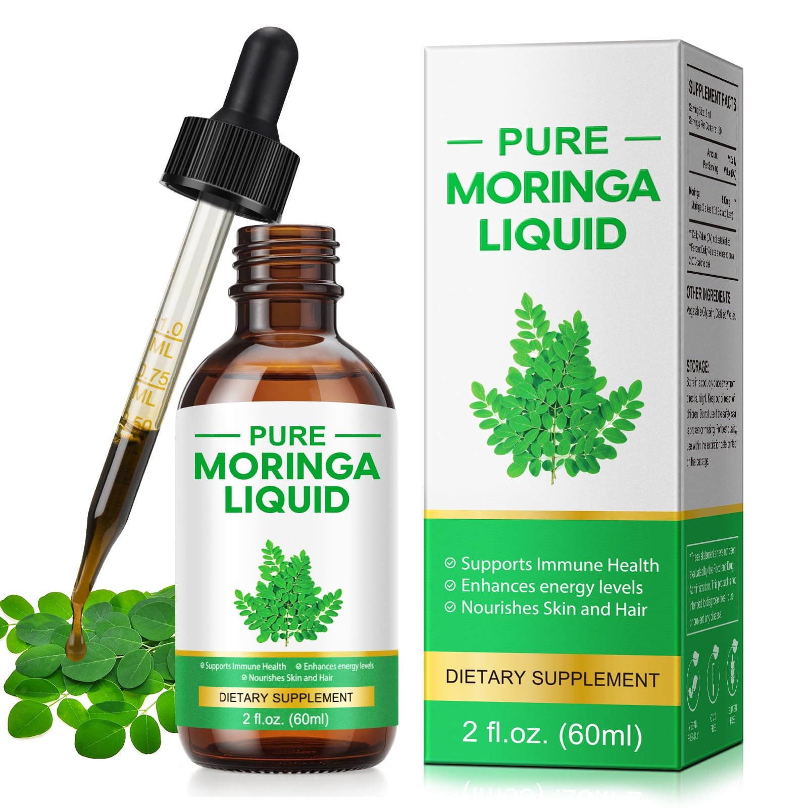 Pure Moringa Oleifera Liquid Drops for Energy,Organic 2 Fl Oz (Pack of 1)