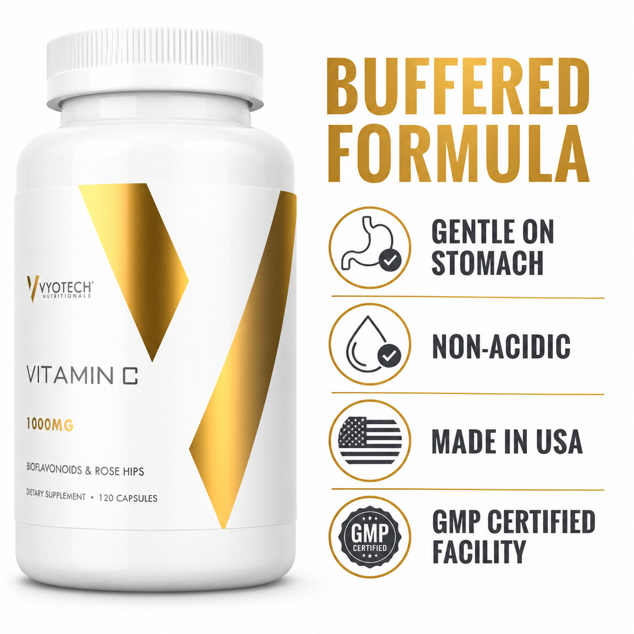 Vitamin C 1000 mg Buffered Capsules 240 Count 2 Pack Non Acidic Easy on Stomach