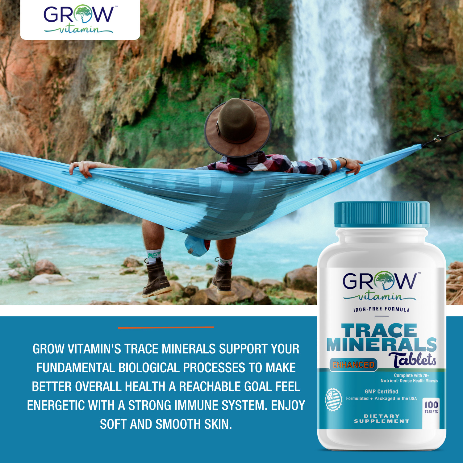 Multi Mineral Supplement | 100 TABLETS | Iron Free | Non-GMO | by GROW VITAMIN