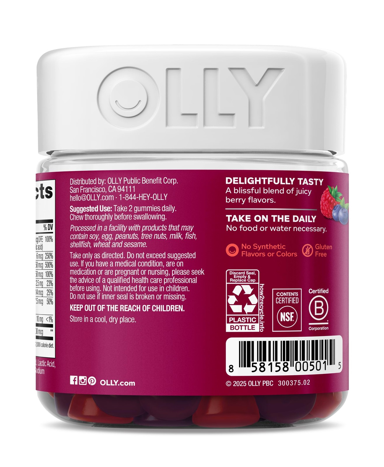 OLLY Women’s Multivitamin Gummy, Overall 90 Count (Pack of 1), Red