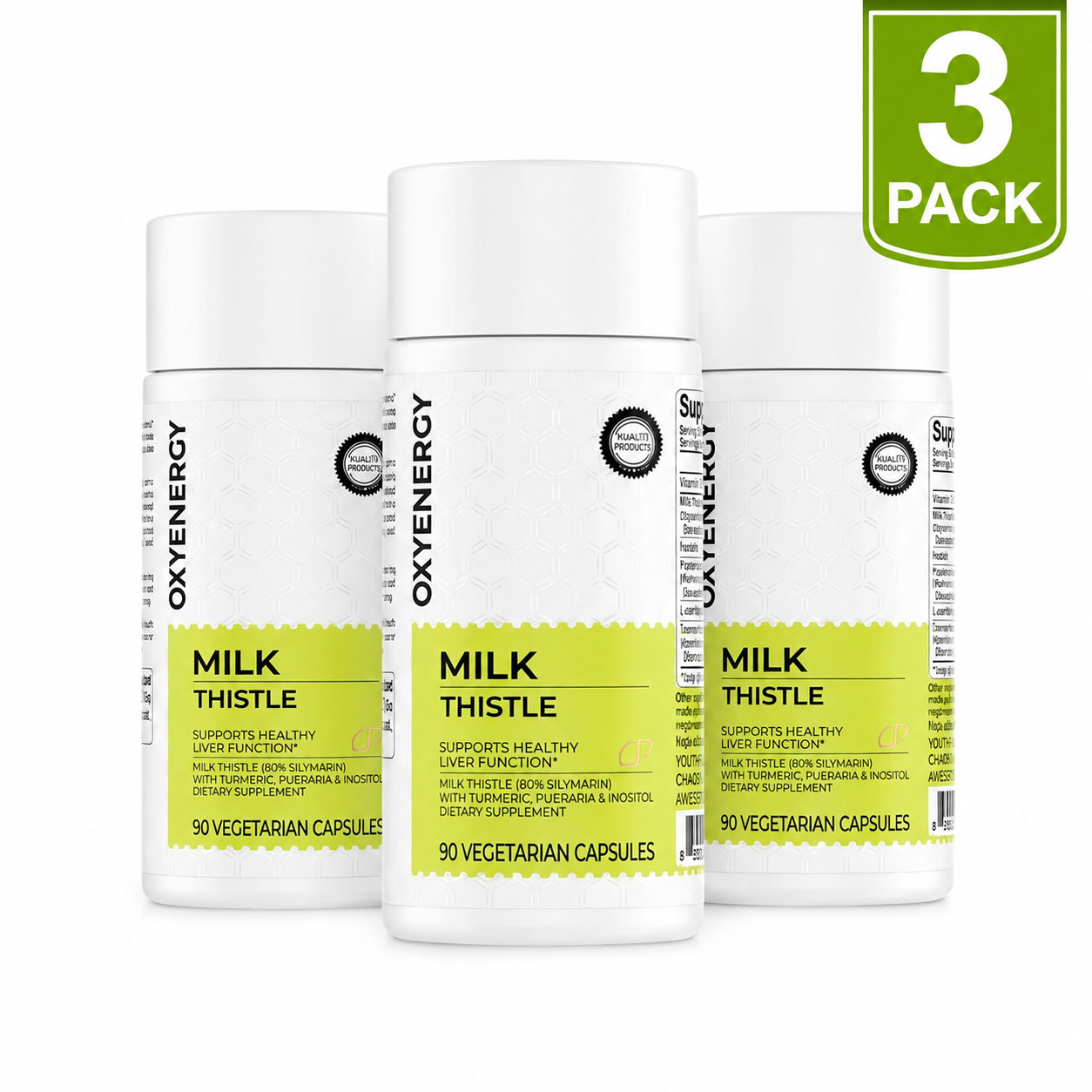 OXYENERGY Milk Thistle Liver Support 3-Pack Silymarin Turmeric 180 Veggie Caps