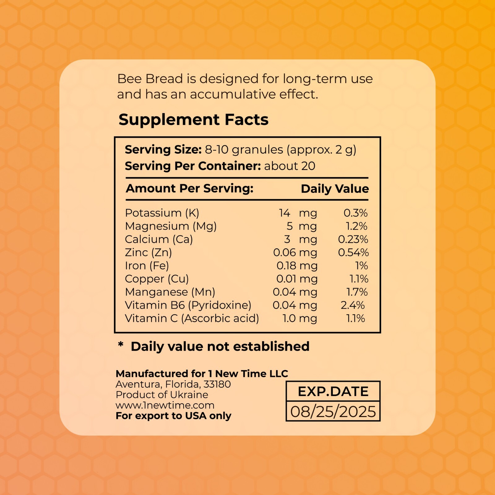 Bee Bread 4.3 oz / 120g Pure Fermented Bee Pollen, Organic Supplement, Raw Perga