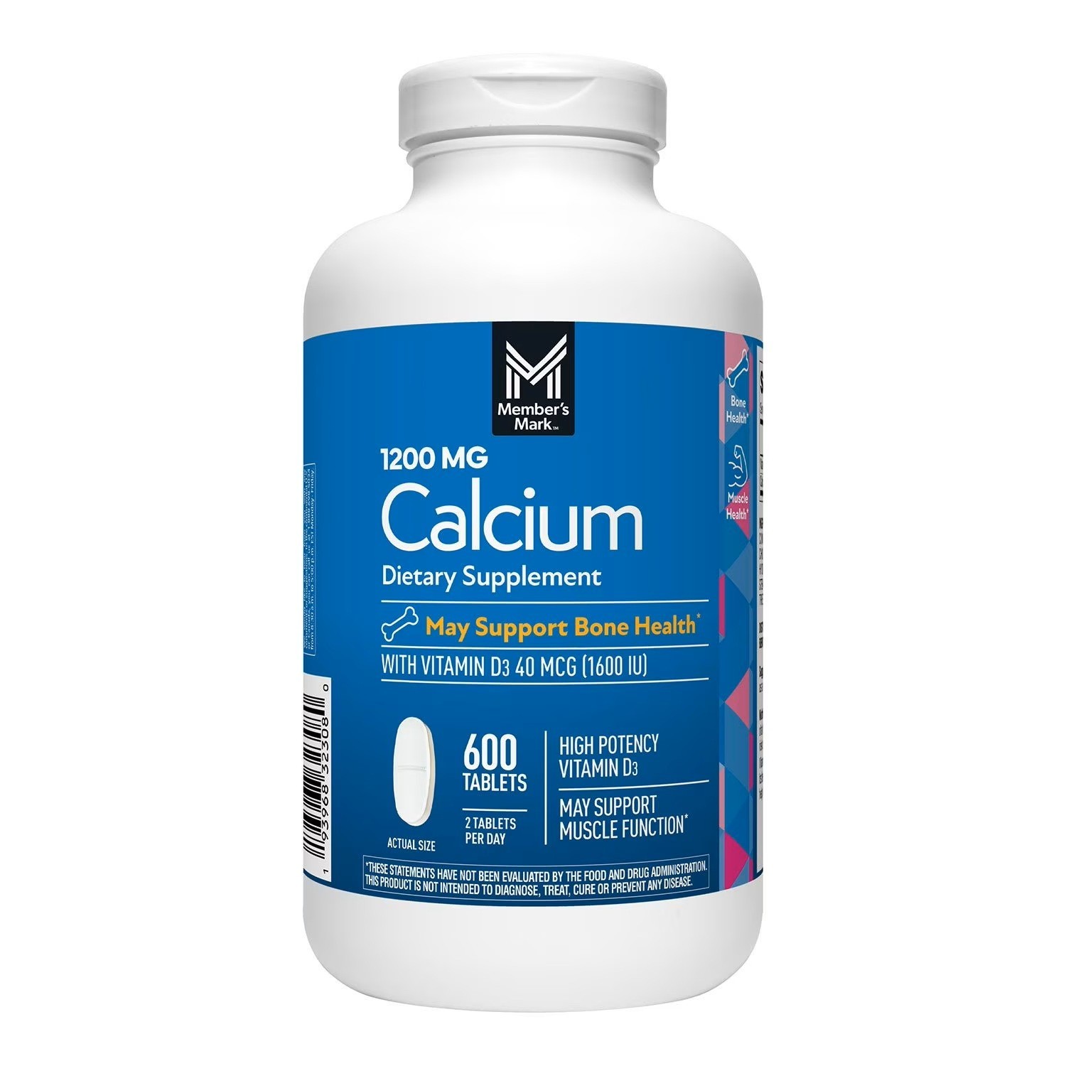 Member’s Mark Calcium 1200mg Vitamin D3 600 Tablets Dietary Supplement