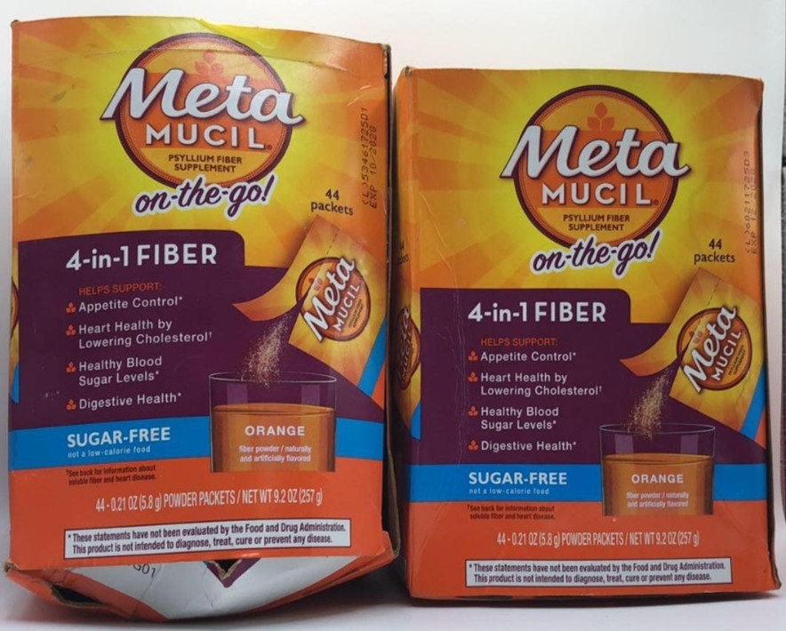 2Pk MetaMucil Sugar Free On The Go ~ 44 Packets Each~ Orange Flavor ~ EXP 4/28