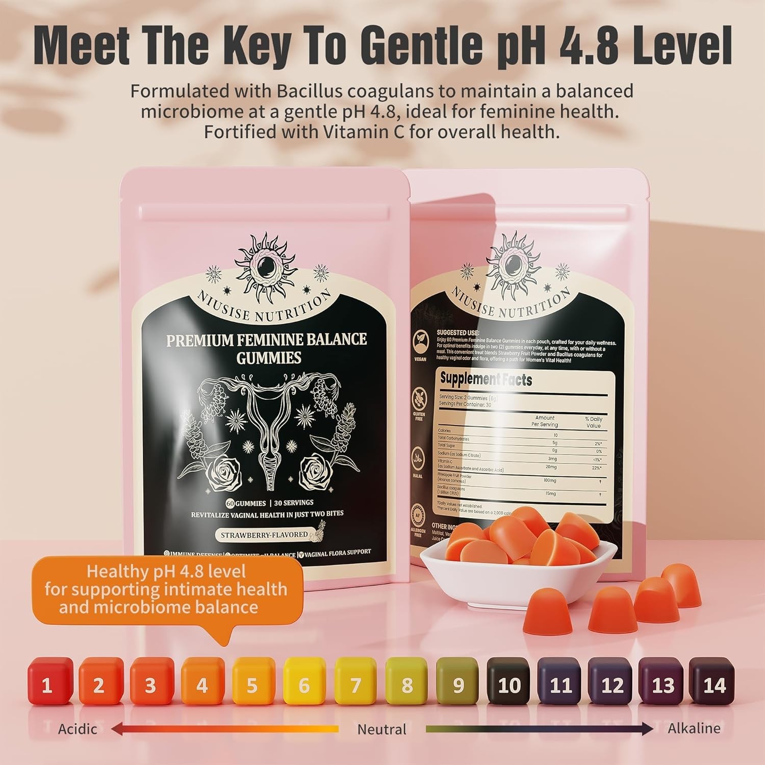 Feminine Balance Gummies, Premium Balance Supplement for Women PH Health.06/2027