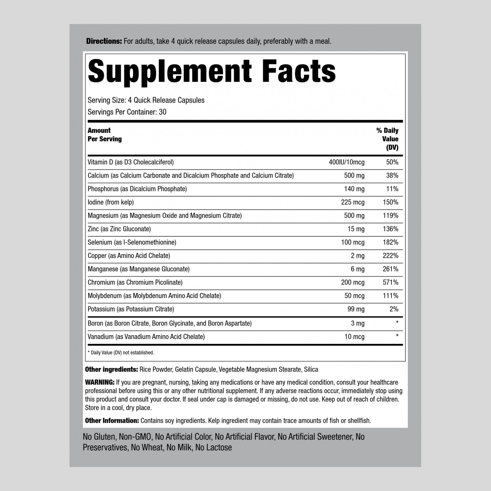 Multi Mineral Supplement | 120 Capsules | Chelated Supplement | by Piping Rock