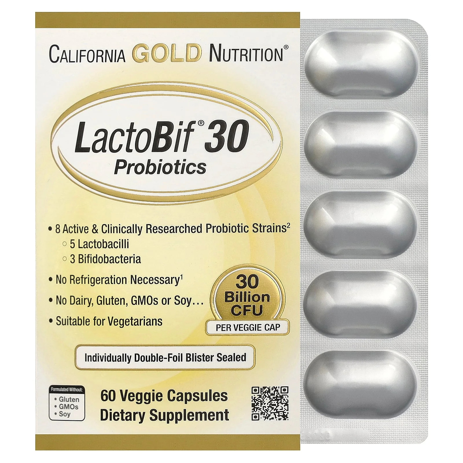 2 X California Gold Nutrition, LactoBif� 30 Probiotics, 30 Billion CFU, 60 Vegg