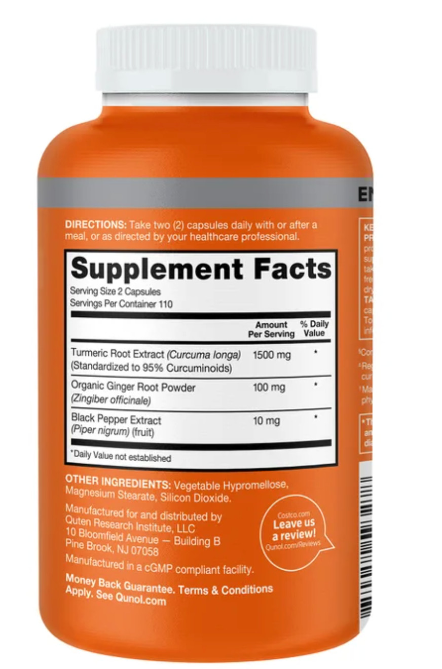 Qunol Turmeric Curcumin 1500mg 220 Capsules Enhanced Absorption