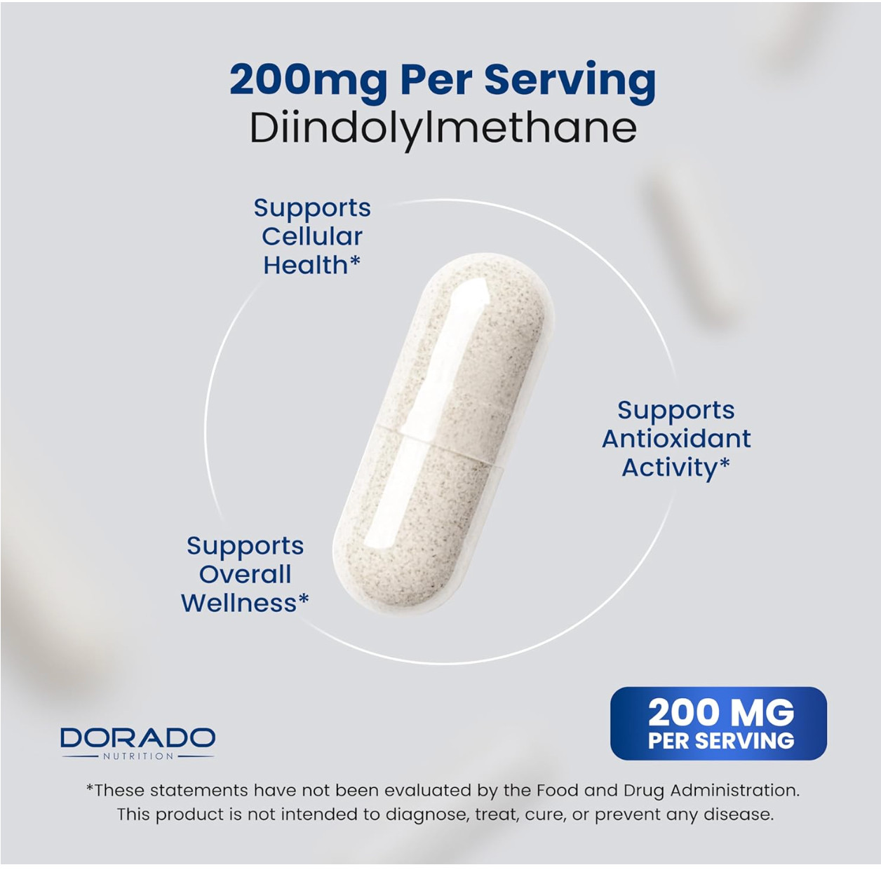 DIM Supplement (Diindolylmethane) 200 mg with 2.5 mg BioPerine 60 Count Vegan