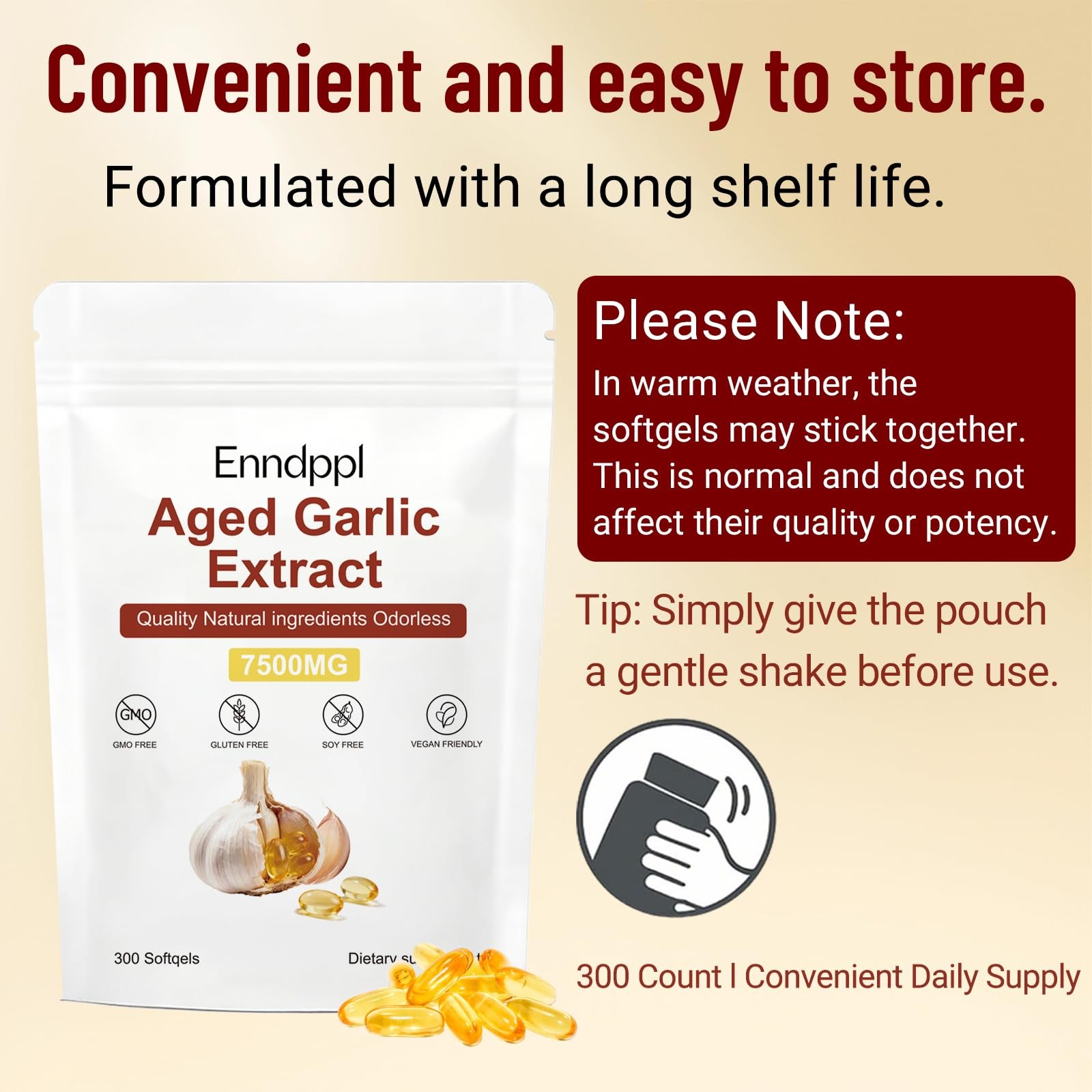 Aged Garlic Extract 7500mg, 300 Odorless 300 Count (Pack of 1)