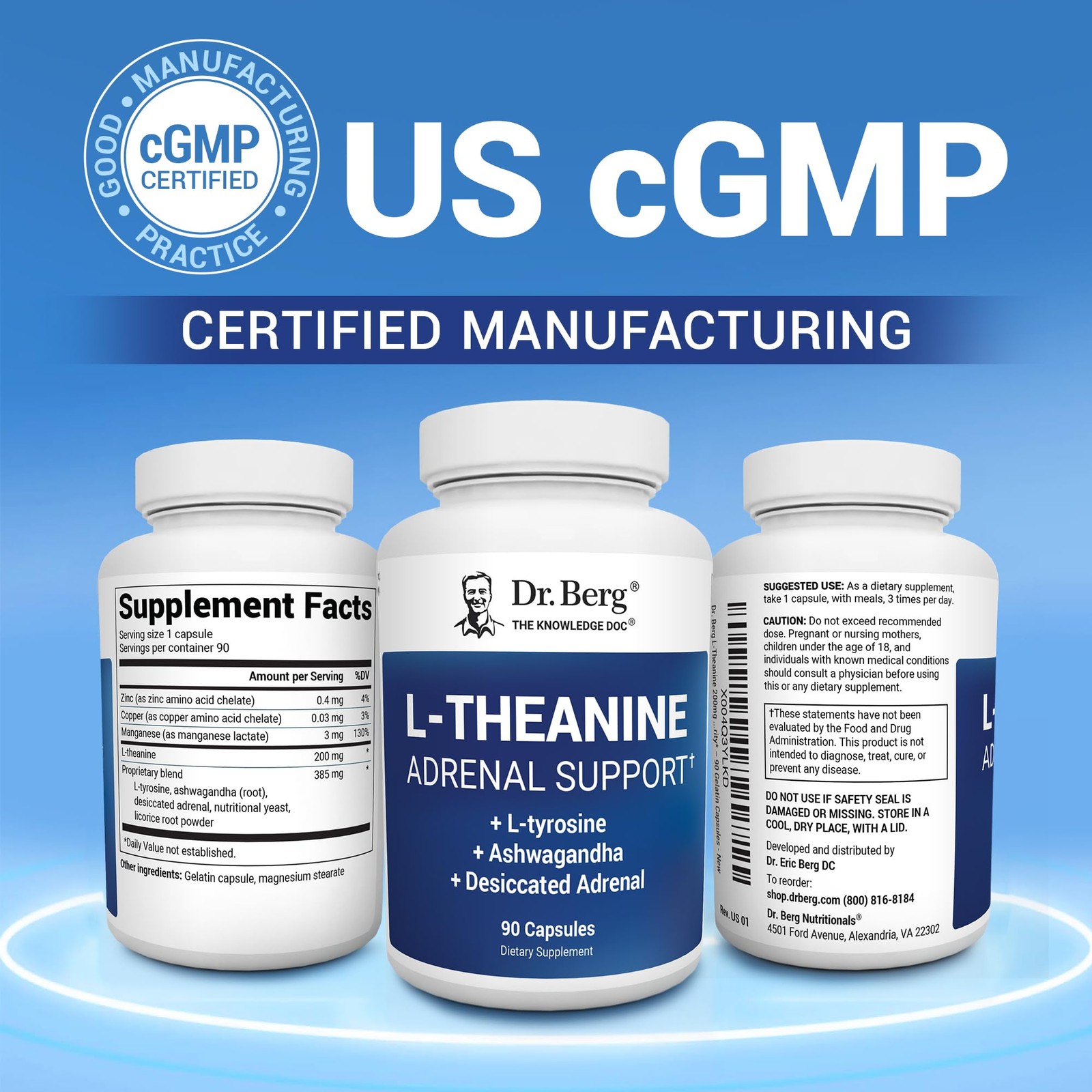 Dr. Berg 200 mg L-Theanine Adrenal Support – 90 Capsules 90 Count (Pack of 1)