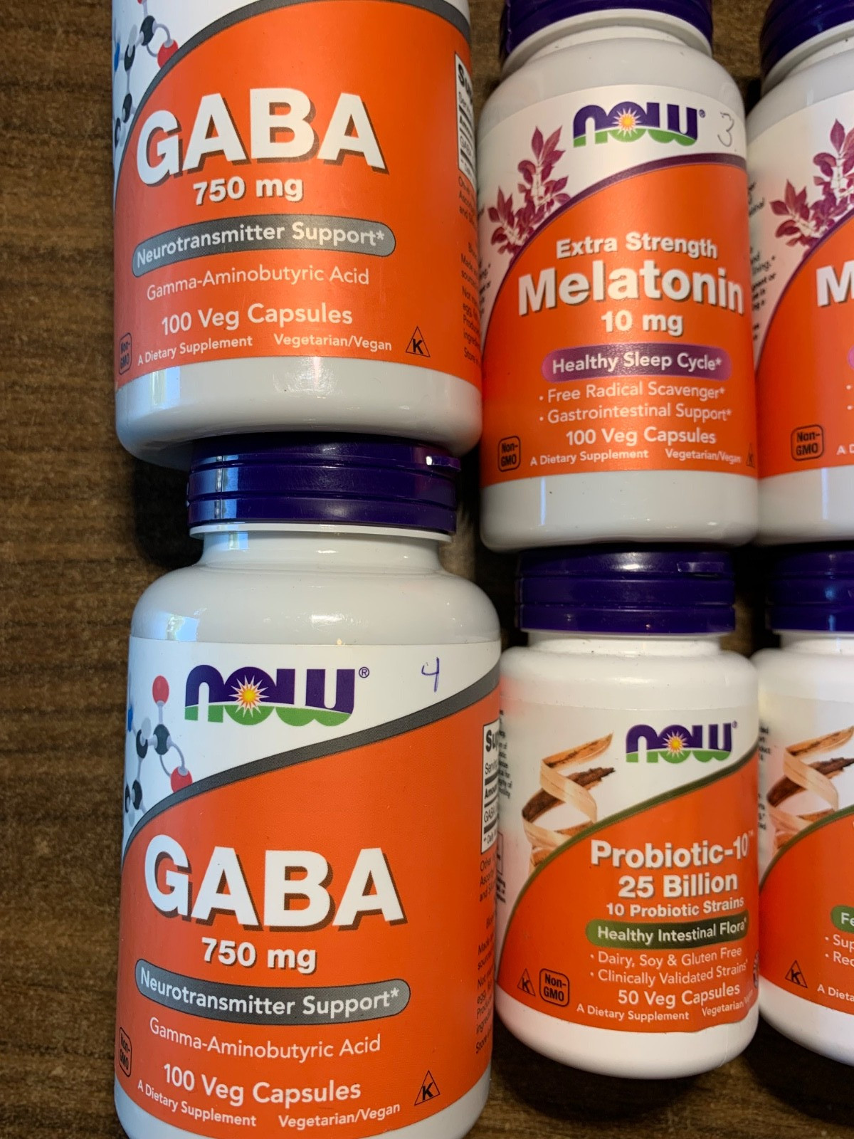 Now Foods Probiotic-10, Melatonin, Gaba, Veg Capsules. 10 Item Lot. 2025-29 Exp.