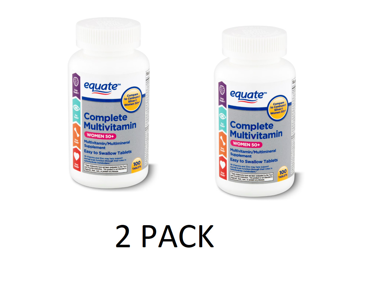 2 PACK Equate Complete Multivitamin/Multimineral Supplement Tablets, Women 50+