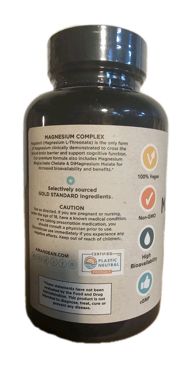 AMANDEAN Magtein Magnesium Complex, L-Threonate, Glycinate, 90 VegCaps Exp: 5/27