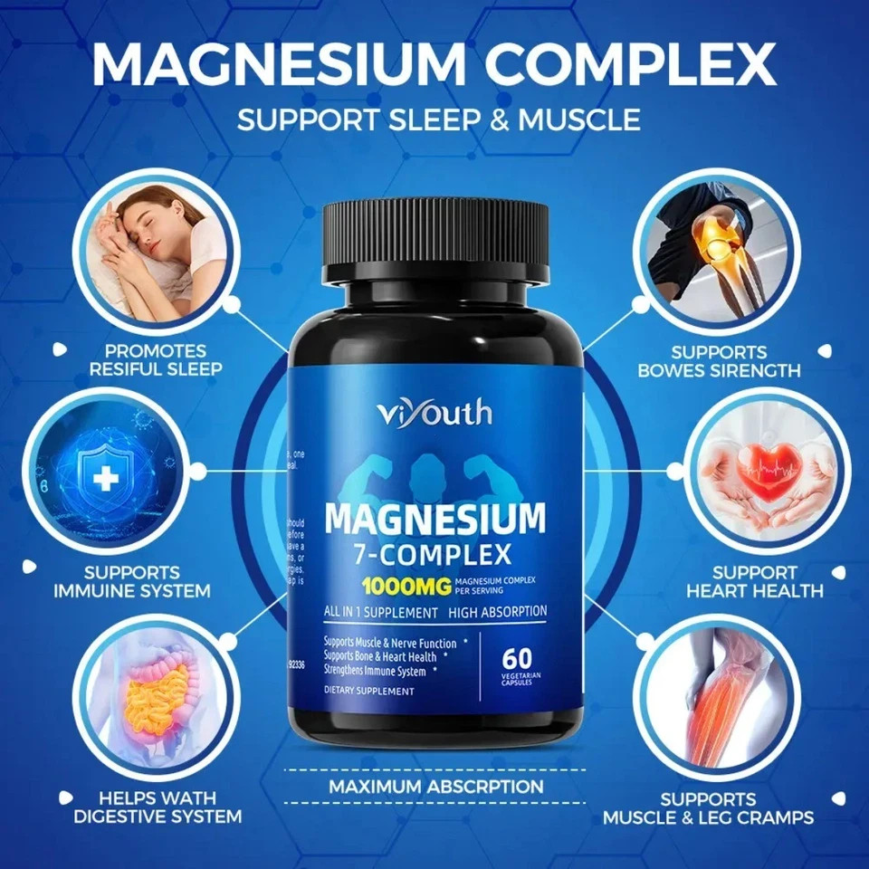 Genuine Viyouth 7-in-1 Magnesium Complex 1000mg, 60 Capsules with Zinc