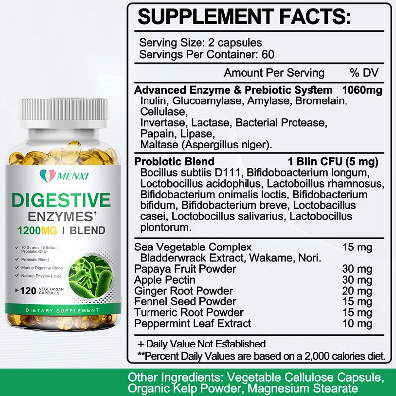Digestive Enzymes Prebiotic & Probiotics Gas, Constipation & Bloating Relief 120