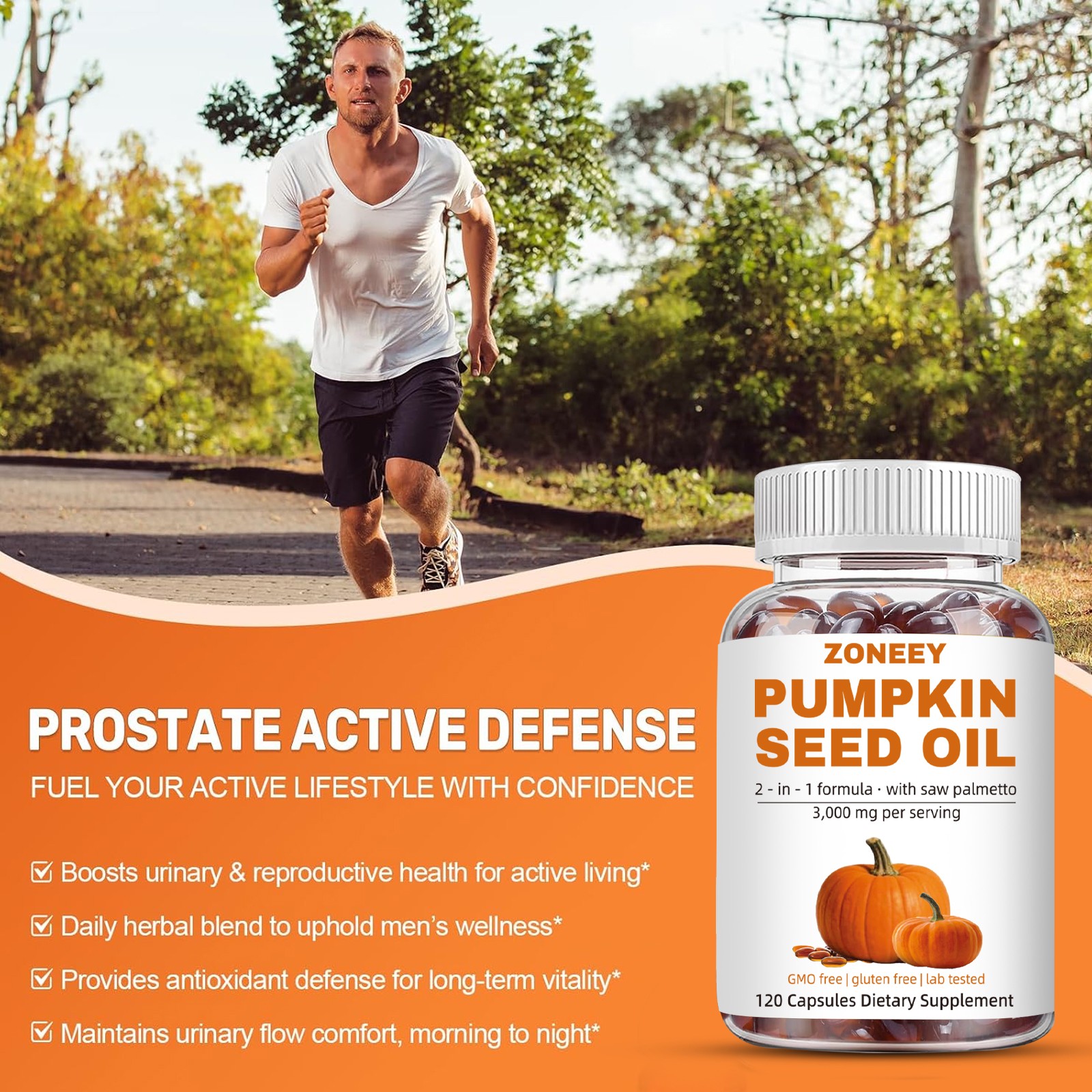 Pumpkin Seed Oil Capsules with Saw Palmetto 3000mg | 120 Softgels | Cold Pressed