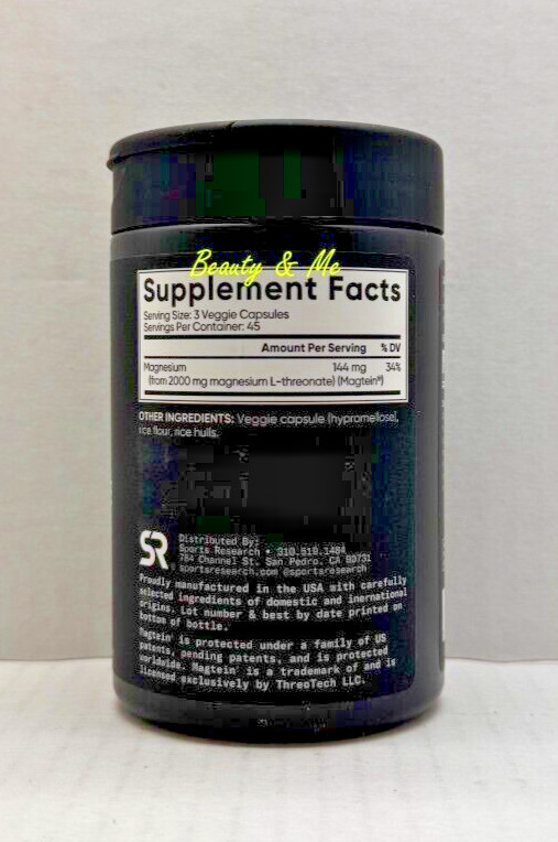 Sports Research Magtein MAGNESIUM L-THREONATE, 2000 mg, 135 Veggie Capsules