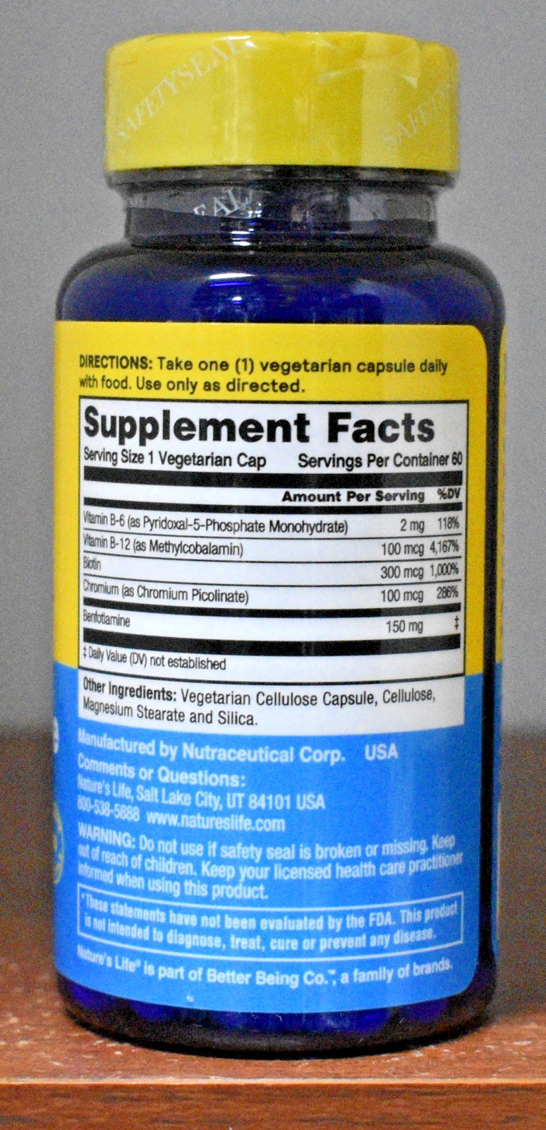Nature’s Life Benfotiamine 60 Capsules 150 mg 150mg 60 VegCaps B-6, B-12, Biotin