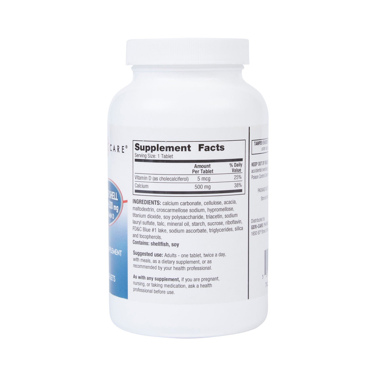 Geri-Care Calcium Tablet 200 IU – 500 mg 742-25-GCP 1 Bottle 250 per Bottle