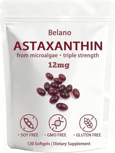 Astaxanthin 12mg – Non-GMO, Gluten Free, Easy to Swallow – 120 Softgels, 4 Month