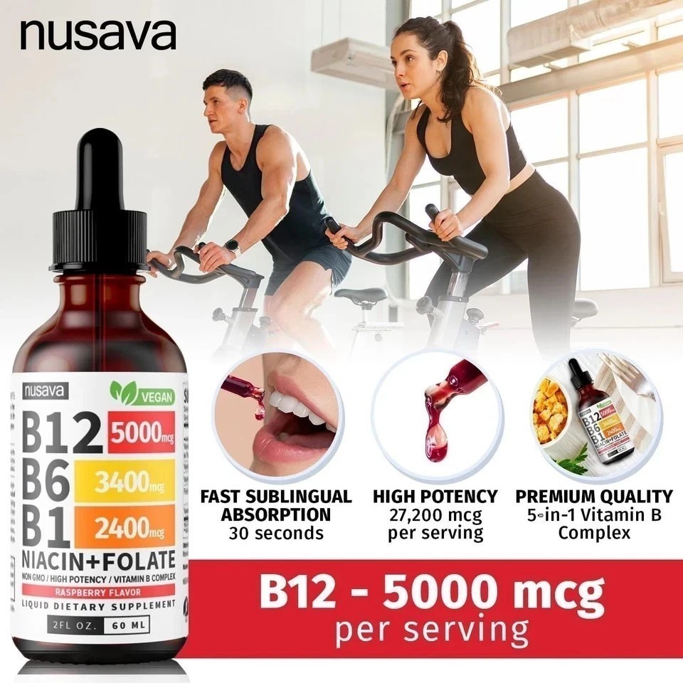 Vitamin Nusava B complex – B 12, B 6 & B 1 + Niacin & Folate – Double pack NEW