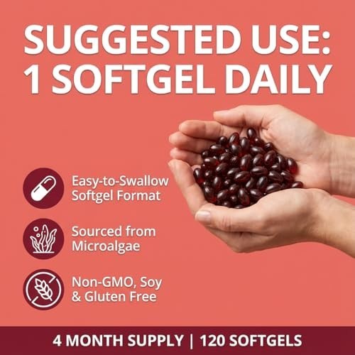 Astaxanthin 12mg – Non-GMO, Gluten Free, Easy to Swallow – 120 Softgels, 4 Month