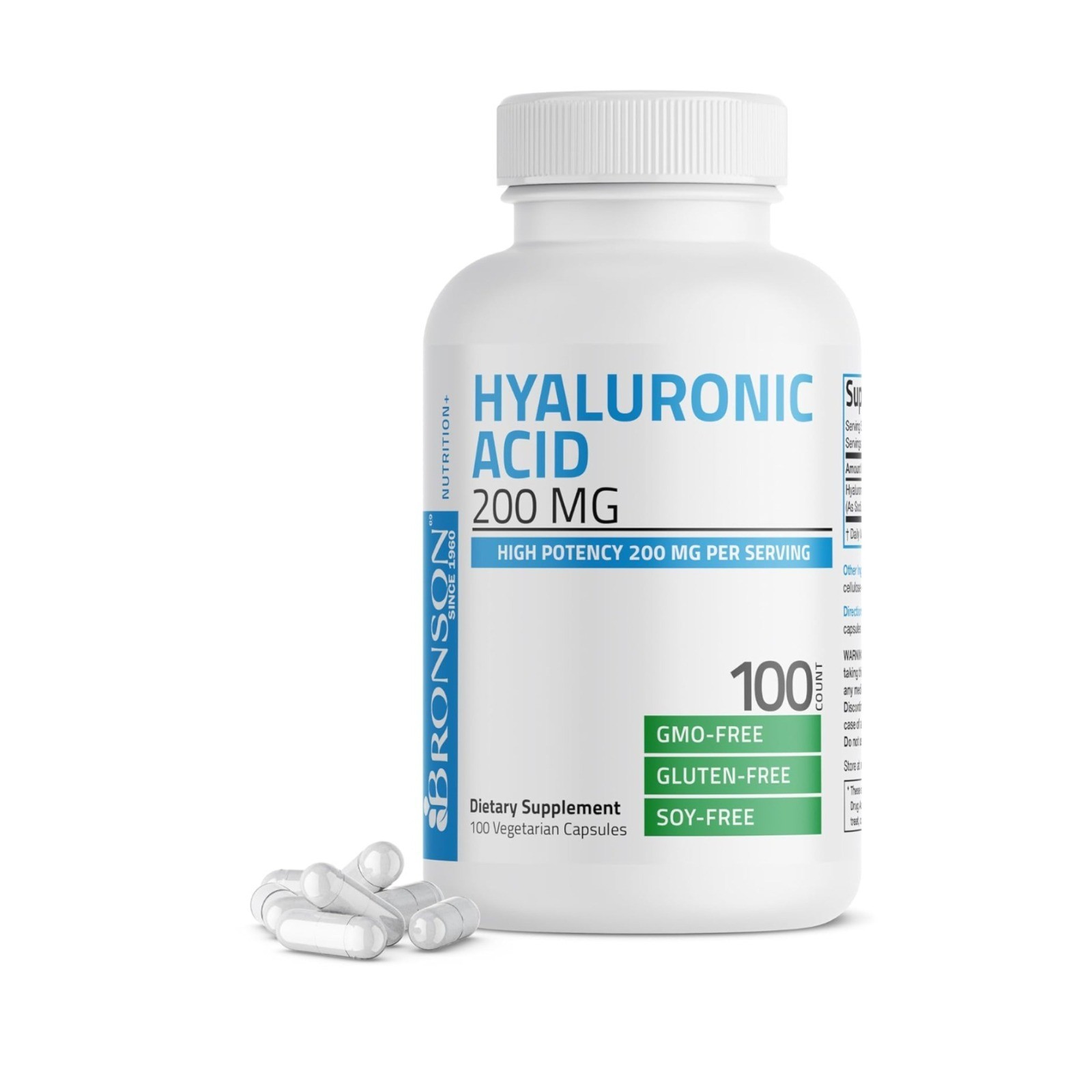 Bronson Hyaluronic Acid 200 MG – Joint & Skin Support – 100 Vegetarian Capsules